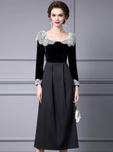 Black Satin Velvet Mother Of The Bride Dress
