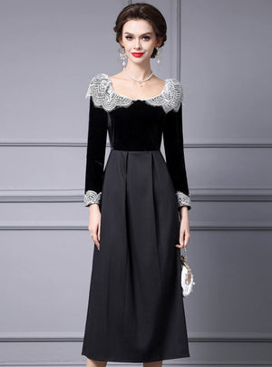 Black Satin Velvet Mother Of The Bride Dress