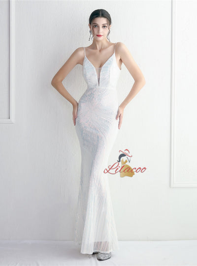 Mermaid Sequins Backless Beading Prom Dress