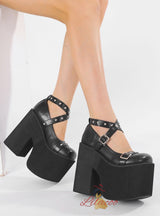 High-heeled Cross-riveted Thick-soled Platform Shoes