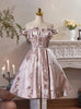 Pink Satin Embroidery Bow Homecoming Dress