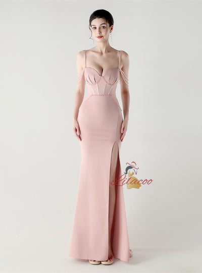 Mermaid Spaghetti Straps Beading Split Prom Dress