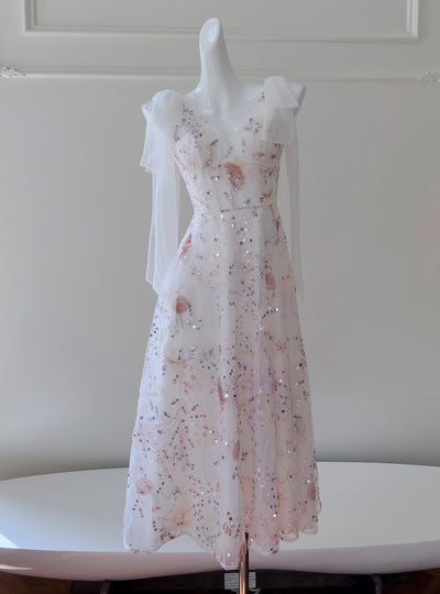 White V-neck V-neck Sequins Prom Dress