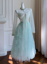 Green Sequins Mesh Suspender Dress