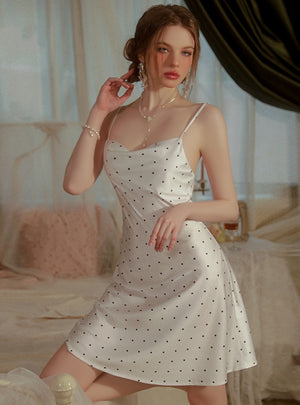 Solid Color Polka-dot Satin Nightgown
