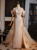 Champagne Tulle Lace Split Wedding Dress