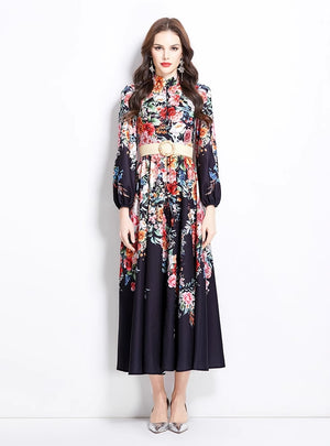 Flower Oil Painting Style Long Dress