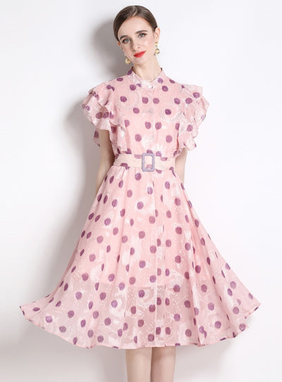 Polka-dot Lotus Leaf Sleeve Dress