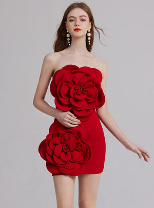 Three-dimensional Flower Slim Dress