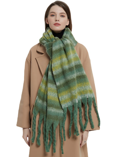 Thickened Thick Fringed Striped Scarf