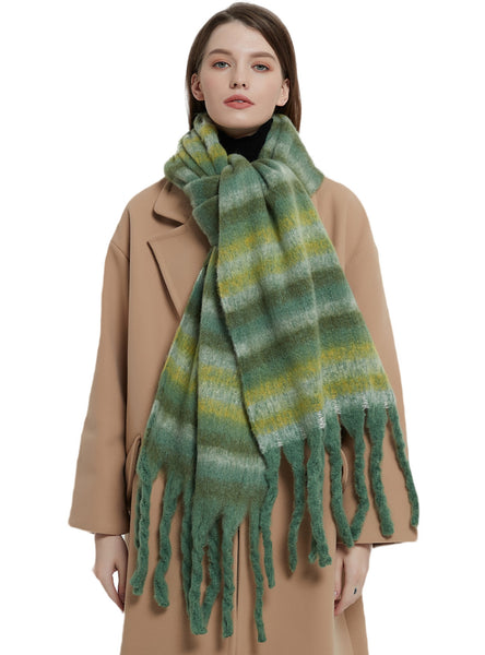 Thickened Thick Fringed Striped Scarf