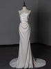 White Satin Straps Beading Pleats Wedding Dress