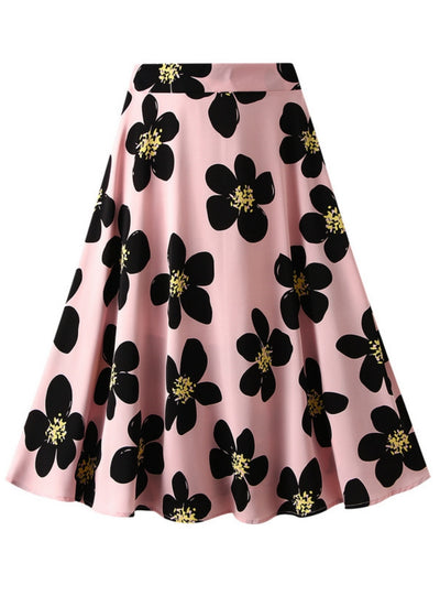 Elastic Waist Flower Print Skirt