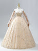 Champagne Tulle Sequins Long Sleeve Quinceanera Dress
