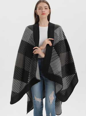 Geometric Square Split Warm Shawl Cloak
