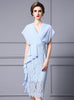 Blue Chiffon Lace V-neck Mother Of The Bride Dress