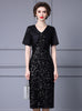 Black V-neck Sequins Mother Of The Bride Dress