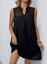 Sleeveless Loose Solid Color Lace Stitching Dress