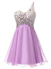 Purple One Shoulder Crystal Homecoming Dress