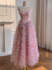 Pink Sequins Straps Sequins Flower Prom Dress