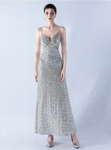 Spaghetti Straps V-neck Beading Prom Dress