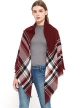 Wine Red Plaid Square Scarf