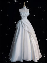 White Strapless Pleats Wedding Dress