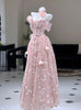 Pink Tulle Sequins Pleats Prom Dress