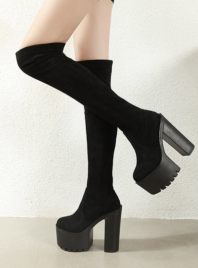 High-heeled Thick-heeled Slim Over-the-knee Elastic Boots