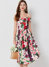 Summer Floral Print Suspender Dress