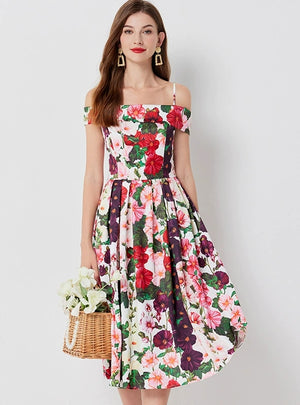 Summer Floral Print Suspender Dress