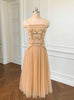 Khaki Tulle Embroidery Straps Prom Dress