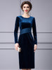 Simple Blue Velvet Long Sleeve Mother Of The Bride Dress