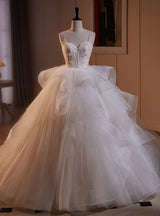 White Tulle Spaghetti Straps Appliques Beading Wedding Dress