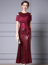 Pink Mermaid Sequins Mother Of The Bride Dress
