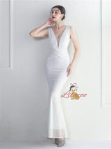 V-neck Sequins Beading Prom Dress