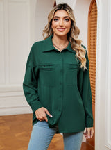 Solid Color Lapel Button Pocket Long Sleeve Shirt