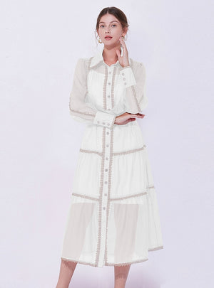 Retro Palace Long Sleeve Lapel Dress