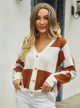 Cardigan Plaid Stitching Sweater Coat