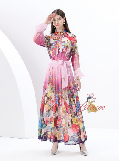 Women Printed Chiffon Shirt+Skirt Suit