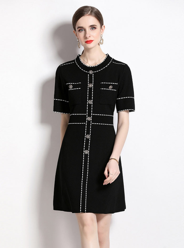 Round Neck Temperament Short Sleeve Dress