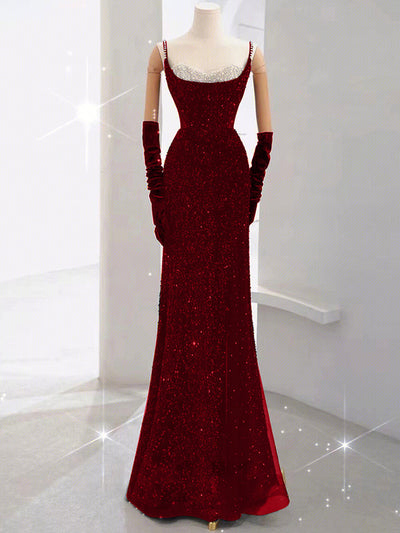 Mermaid Sequins Straps Beading Prom Dress