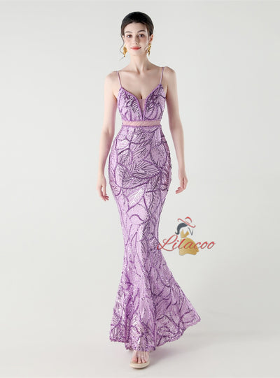 Mermaid Spaghetti Straps Sequins Beading Prom Dress