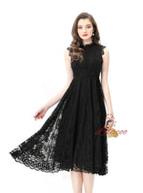 Retro Sleeveless Lace Gauze Long Dress