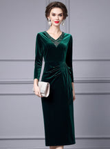 Green Velvet Long Sleeve Mother of the Bride Dress