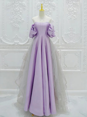 Purple Satin Tulle Prom Dress