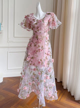 Sexy V-neck Organza Lace Dress