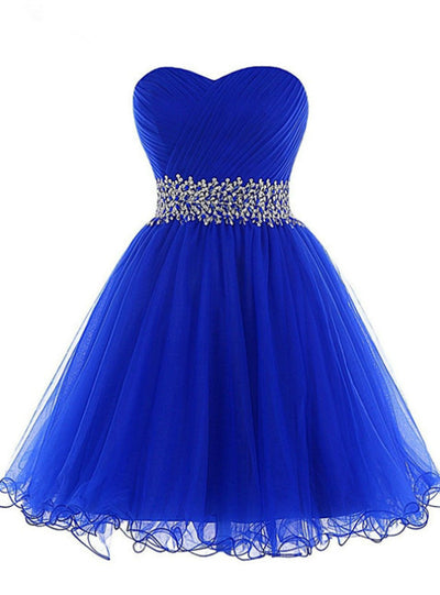 Royal Blue Pleats Beading Homecoming Dress