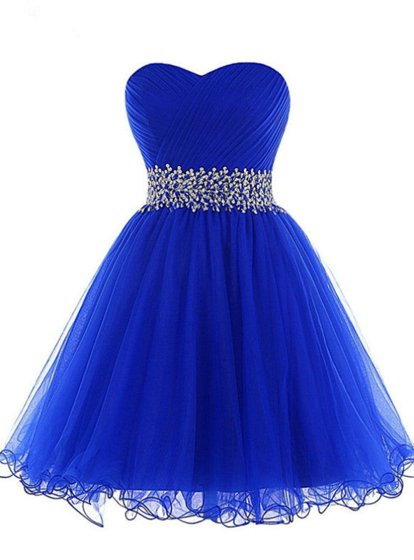 Royal Blue Pleats Beading Homecoming Dress