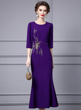 Purple Short Sleeve Beading Mother Of The Bride Dress